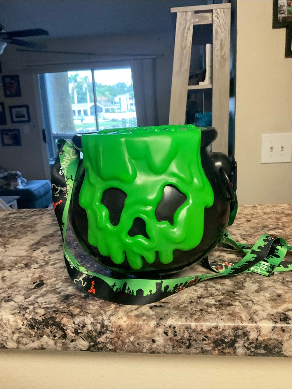 Disney Black Bucket with Bright Green Slime Skull Candy Holder popcorn bucket